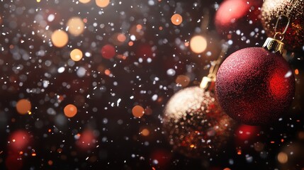 Festive Red and Gold Christmas Ornaments Sparkle Against a Blurred Bokeh Background