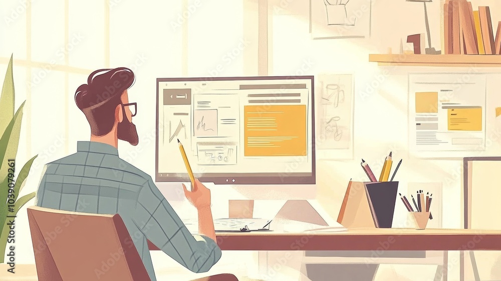 Aufkleber creative ux/ui design. designer sketching with digital tools for online classes & projects