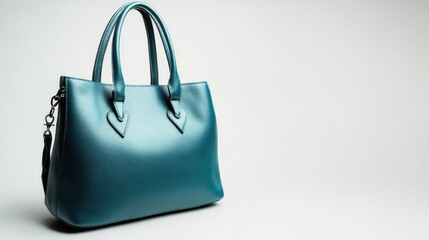 Stylish leather handbag in teal, isolated over a white background