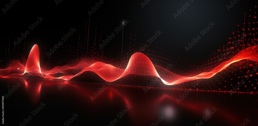 Poster glowing red wave pattern ebbing across a dark backdrop