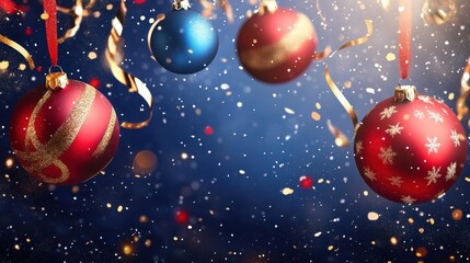 Festive Christmas Ornaments In Vivid Blue And Red Holiday Celebration Setting
