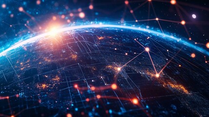 Obraz premium A Futuristic Earth with Interconnected Network of Lights
