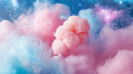 Fototapeta premium Swirling, Colorful Cotton Candy Creation Mimicking the Appearance of a Nebula