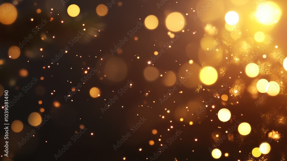 Poster glowing bokeh light sparks creating a festive and warm atmosphere in a nighttime setting