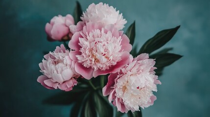 Obraz premium Beautiful Pink Peonies on Blue Background