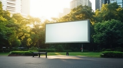 Fototapeta premium Blank billboard on the sideway in the park. image for copy space, advertisement