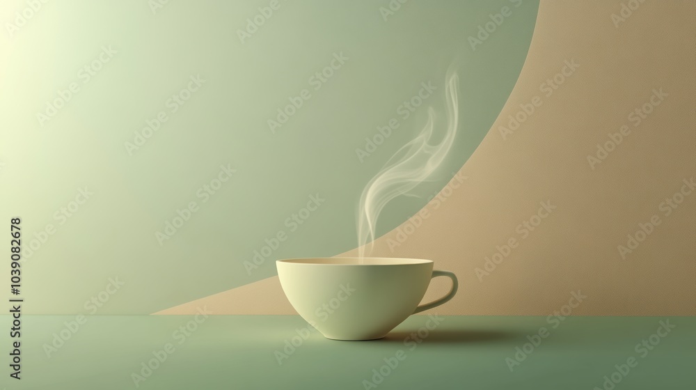 Poster the warm steam rises gracefully from a cup of tea, creating a serene atmosphere against a soothing b