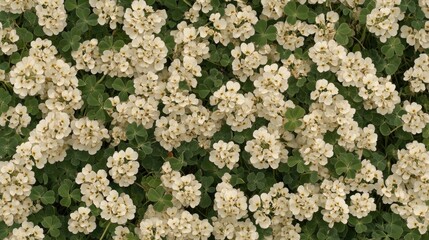 White Blooming Flowers Over Green Leaves Background