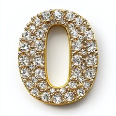 Number zero - golden font decorated diamonds, white background, close-up