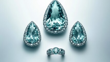 Elegant Teal Jewelry Set with Diamonds