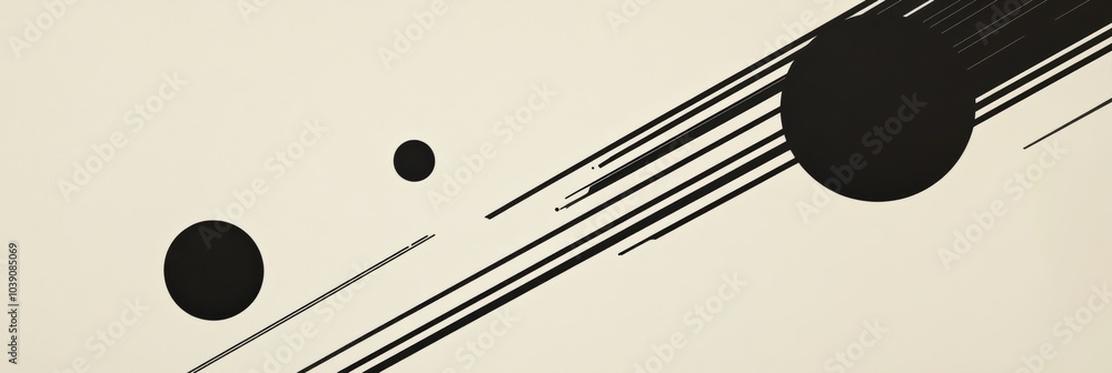 Poster Diagonal black lines intersect circles of various sizes on a light backdrop, creating a contemporary and minimalistic aesthetic. Generative AI