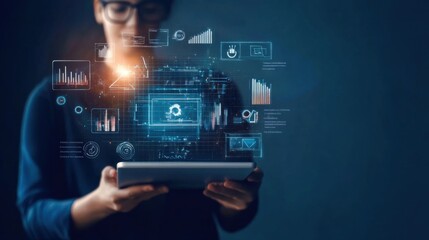 Obraz premium E-learning and digital technology concept for online education and consulting