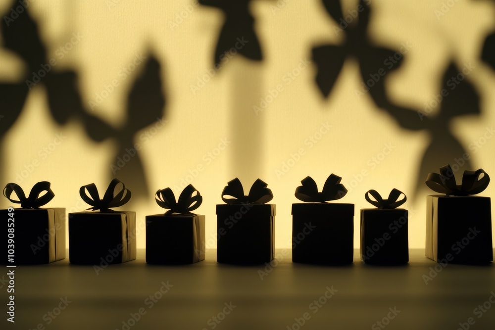 Aufkleber silhouettes of wrapped gift boxes with decorative bows cast against a soft, light background create 