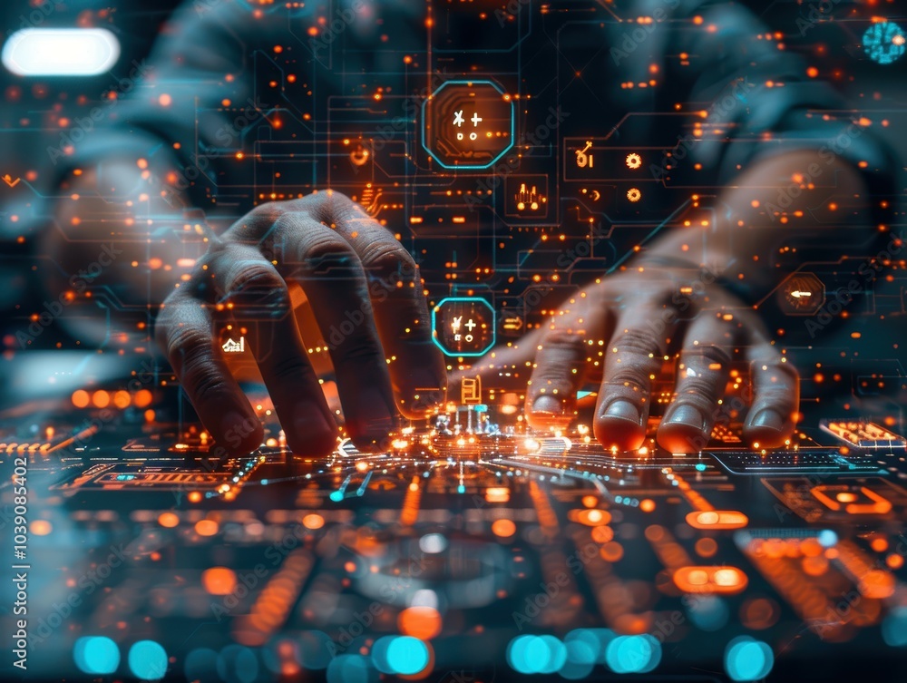 Poster harnessing intelligent technology a glimpse into modern work with advanced interfaces and automation