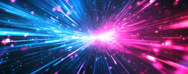 Fototapeta premium Abstract background with light beams and glowing lines in shades of dark blue, pink, and purple. Big data visualization. Digital technology concept.