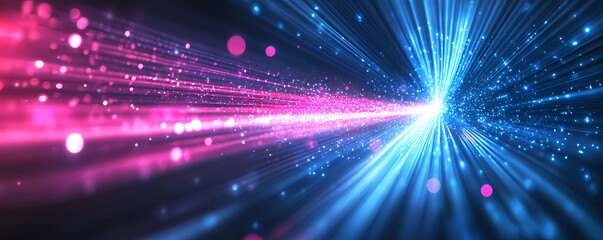 Fototapeta premium Abstract background with light beams and glowing lines in shades of dark blue, pink, and purple. Big data visualization. Digital technology concept.
