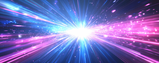Naklejka premium Abstract background with light beams and glowing lines in shades of dark blue, pink, and purple. Big data visualization. Digital technology concept.