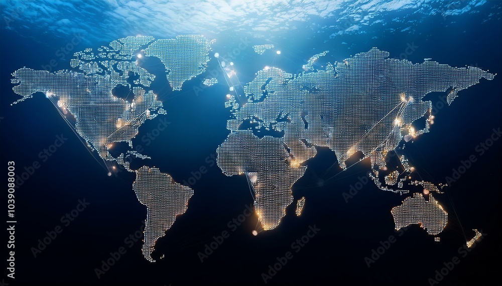 Poster a world map made of dots and lines