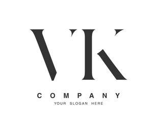 VK logo design. Initial letter v and k serif font style. Creative classic company name typography. Trendy logotype or identity.