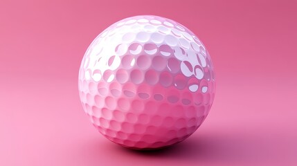 Golf ball in ultra-detailed 3D, top perspective, lone pink tone casting over the surface, smooth light gradient, realistic textures, no background