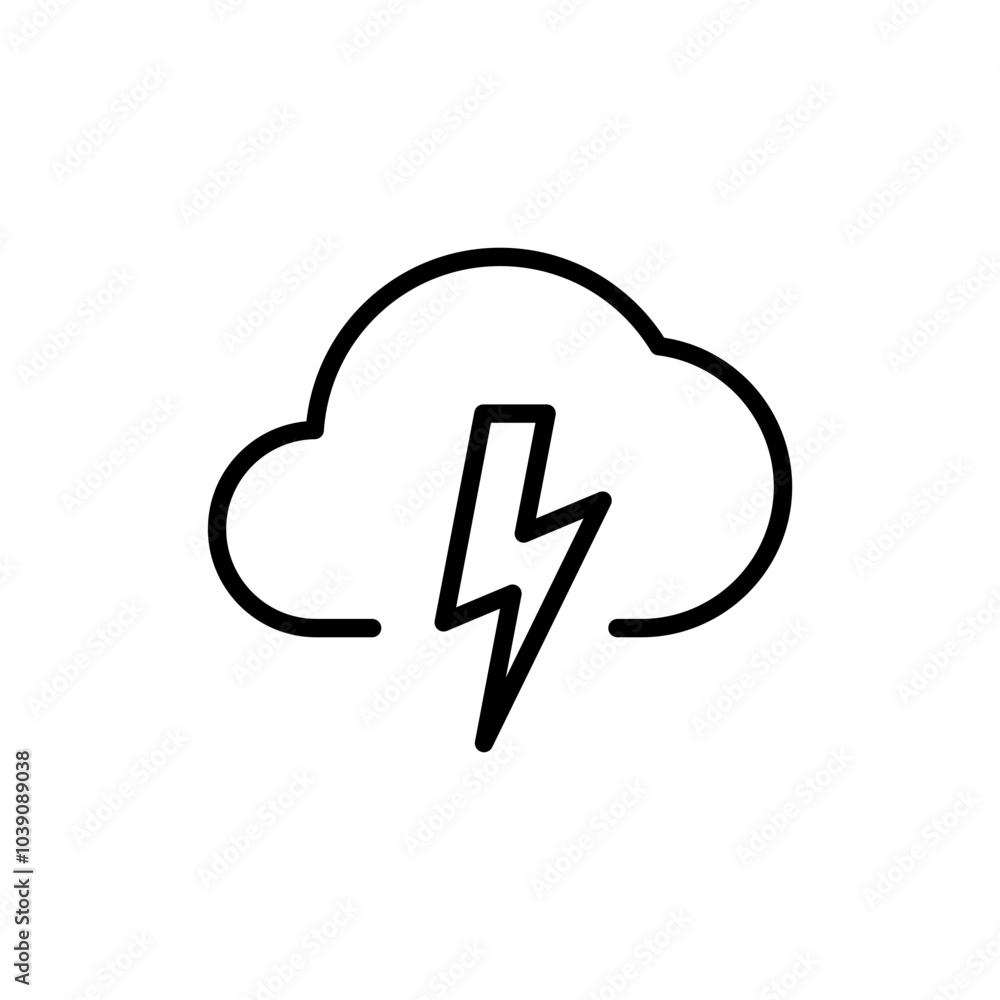 Poster cloud with lightning bolt icon, flash thunder clouds icon
