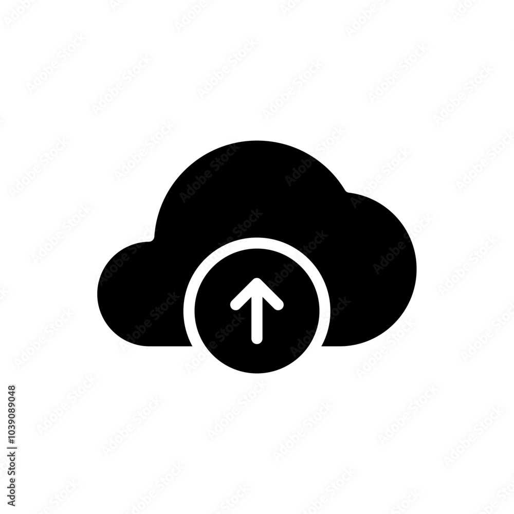 Poster cloud upload icon, arrow up symbol