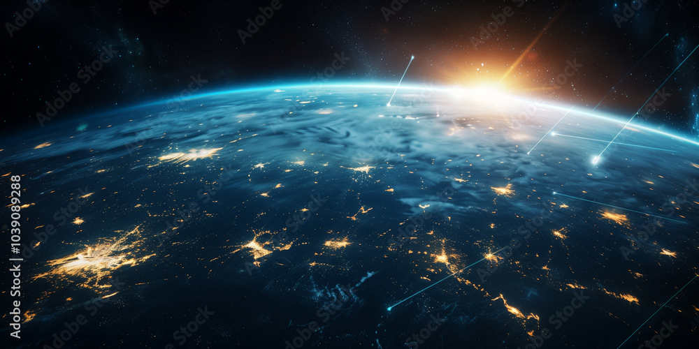 Poster global telecommunication network. internet communication technology. iot, cryptocurrency and blockch