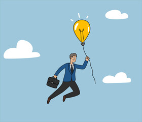 businessman holding balloon in shape of idea, business illustration idea concept, creative business idea,