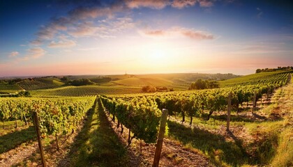 Naklejka premium vineyard at sunset
