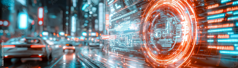 Poster close-up of a printed circuit board showcasing intricate designs and connections in a digital techno