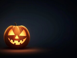 Glowing Halloween pumpkin with a spooky face, set against a dark background, perfect for autumn and festive celebrations.