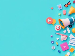 Social media influencer outreach flat design side view luxury theme cartoon drawing vivid