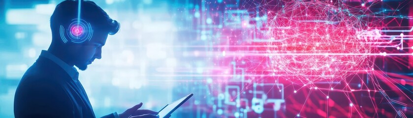 Obraz premium Businessman reviewing digital connections on tablet