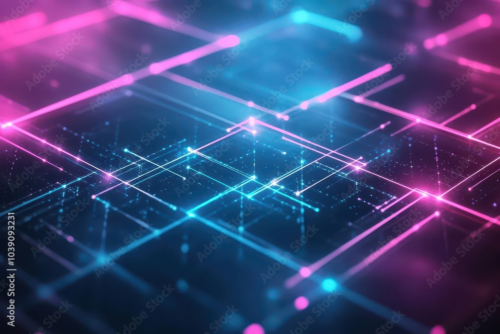 Aufkleber Abstract neon grids intersecting at sharp angles, glowing in magenta and cyan, with subtle holographic reflections, hightech feel
