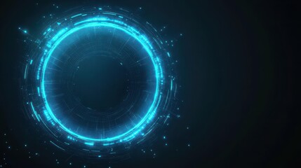 Obraz premium Abstract blue halftone circle, futuristic neon glow, scifi technology