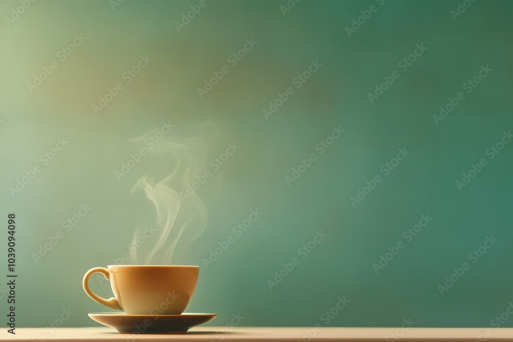 Aufkleber a warm cup of tea sits on a saucer, releasing smooth steam into the air, creating a soothing atmosph