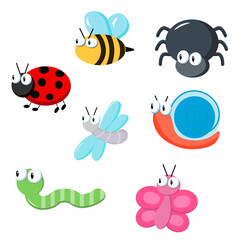 Colored collection of insects. Vector