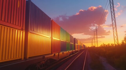 Fototapeta premium Cargo Train at Sunset