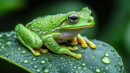 Fototapeta premium Green Tree Frog on a Leaf
