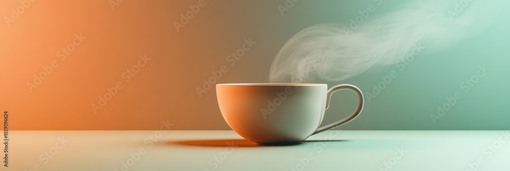 Poster a cozy cup of tea releases delicate steam into the air, creating a tranquil atmosphere in a softly l
