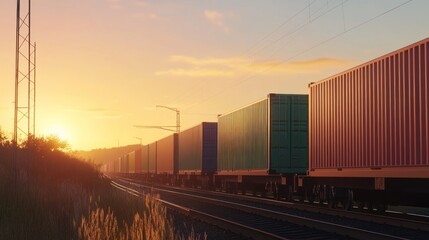 Fototapeta premium Cargo Train at Sunset