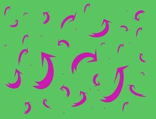 Beautiful purple arrows on an isolated green background. Movement and directions of movement.