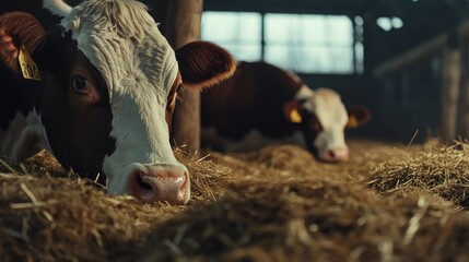 Closeup of a Cow Eating Hay