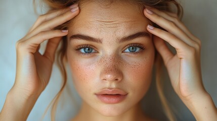 Naklejka premium Close-up Portrait of a Young Woman with Freckles