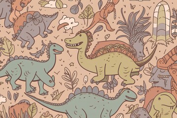 seamless pattern with dinosaurs