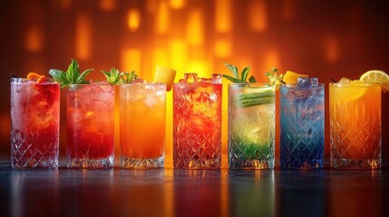 Colorful Cocktails: A Delightful Row of Drinks