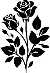 Roses flat black icon. Rose Art Beautiful Black and White Rose Illustration, Flowers silhouette icons.