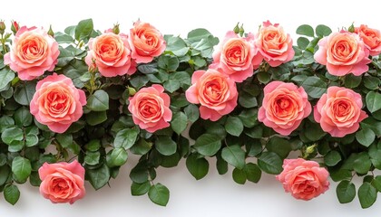 Pink roses with green leaves. Perfect for romantic or floral design.