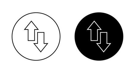 Up down arrow line icon on black circle. Upward downward arrows sign symbol