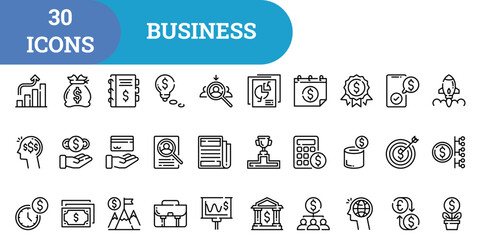 Business Icon Set With Outline Style And White Background